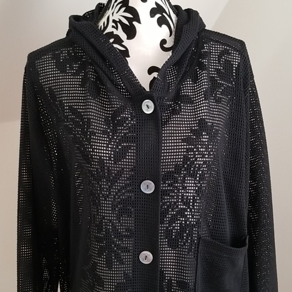 Jordan Taylor Beach Black button down Hood Coverup